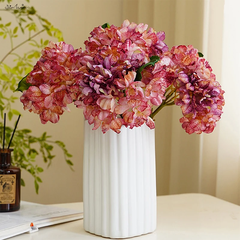 

SunMade Burnt Edged Hydrangea Branch Fake Flowers Home Hotel Decoration Wedding Table Decor Fall Decorations Flores Artificiais