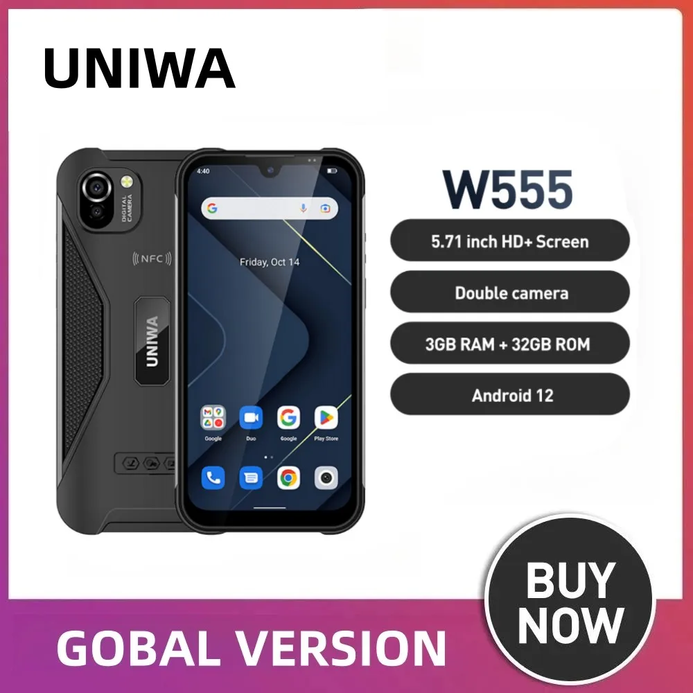 UNIWA W555 Android 12 смартфон 5,71 дюймов 4G мобильный телефон 3 ГБ 32 ГБ MT6761 четырехъядерный мобильный телефон 13MP задняя камера 4000mA NFC
