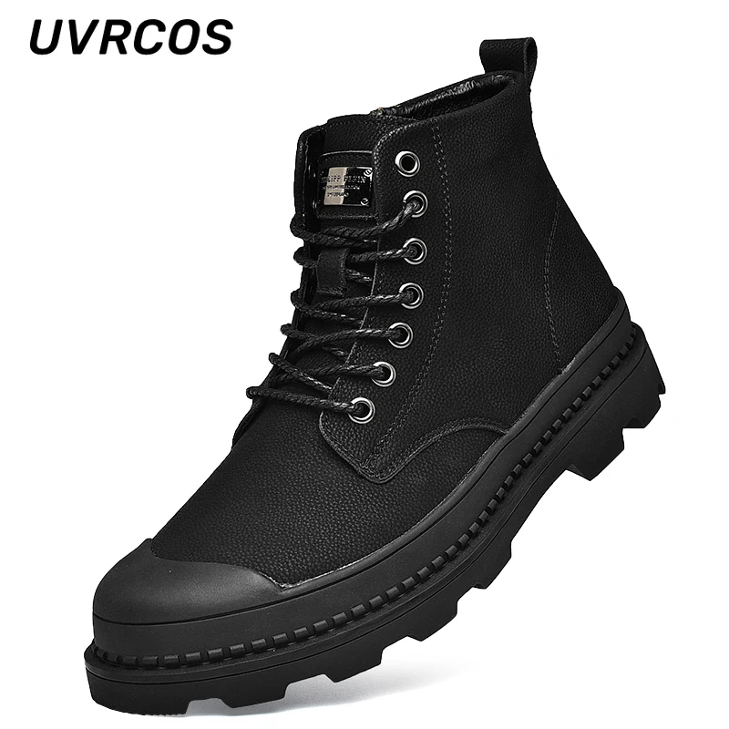 

Men Motorcycle Boots High Gang Random Winter Cotton Shoes Outdoor Tooling Waterproof Round Shape Thick Heel Short