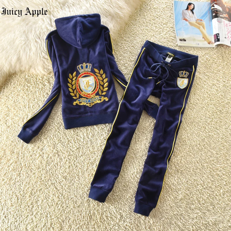 Juicy Apple Tracksuit Women Two Piece Set Hoodie + Pants Sports Suit Long Sleeve Casual Sportwear Female Set Autumn Winter Suits