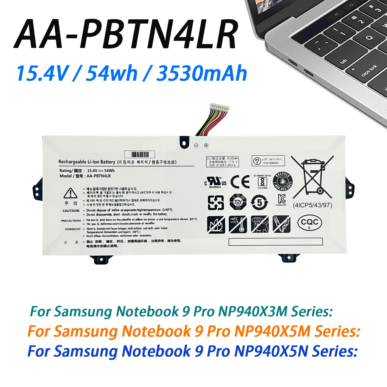 AA-PBTN4LR BA43-00 Аккумуляторы для ноутбуков Samsung NP940X3M-K01US NP940X5M-X02US Ноутбук 9 PRO 15 NT950QAA NP940X5N