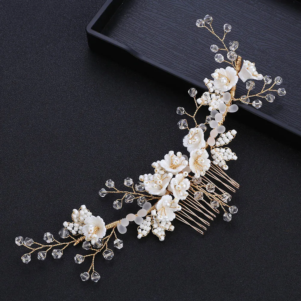 

Свадебные аксессуары для волос для женщин, модные гребни для волос с искусственным жемчугом и цветами, простые свадебные заколки с кристалл...