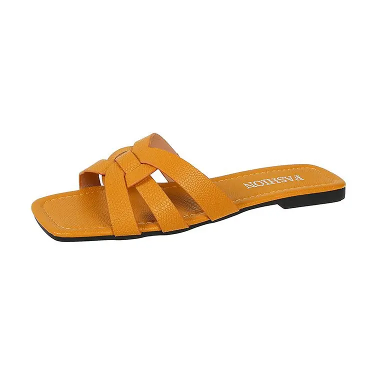 

Women Slippers 2023 Summer New Fashion Pu Leather Women Sandals Flip Flops Slides Designer Orange Beach Ladies Slipper Size 42