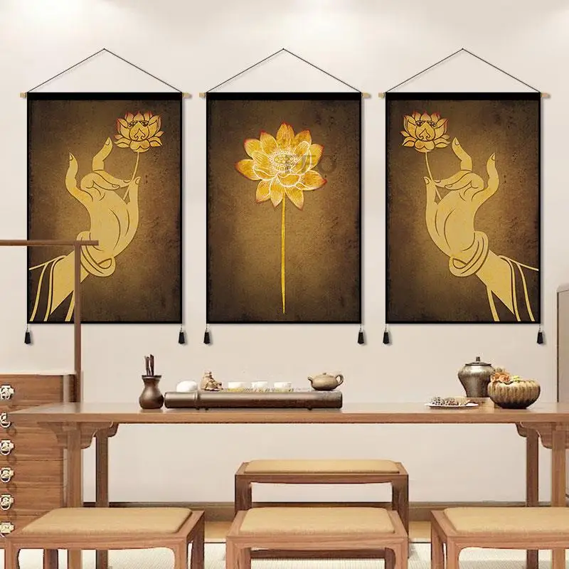 

FFO Chinese Style Bergamot Lotus Tapestry Zen Background Cloth Art Aesthetics Room Decoration Meter Box Cover Fabric Tapestries