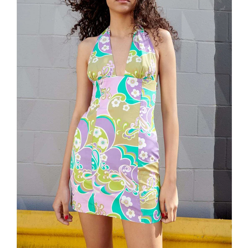 

Женское летнее Мини-Платье с лямкой на шее, с открытой спиной, без рукавов, модель LY9868, 2022