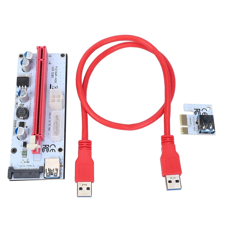 

10PCS VER008S Molex 4Pin SATA 6PIN PCIE PCI-E PCI Express Riser Card 008S Adapter 1X to 16X USB3.0 Extender Mining Miner
