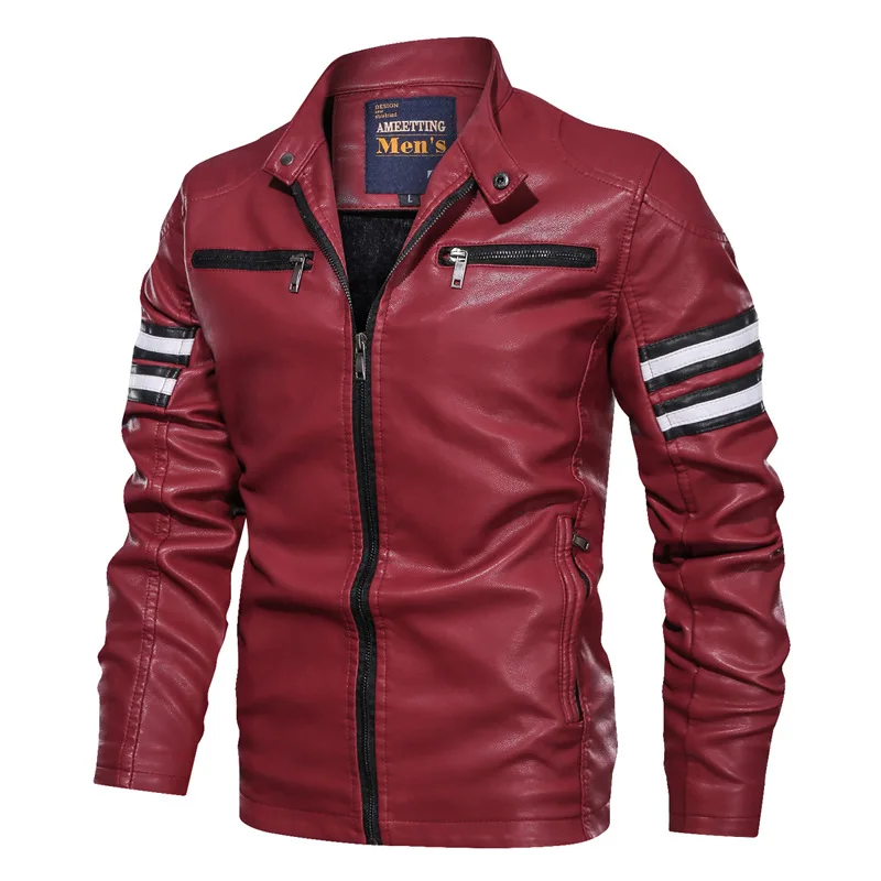 

2022 Men's Slim-Fitting Biker Leather Slim Stand Collar PU Leather Jacket