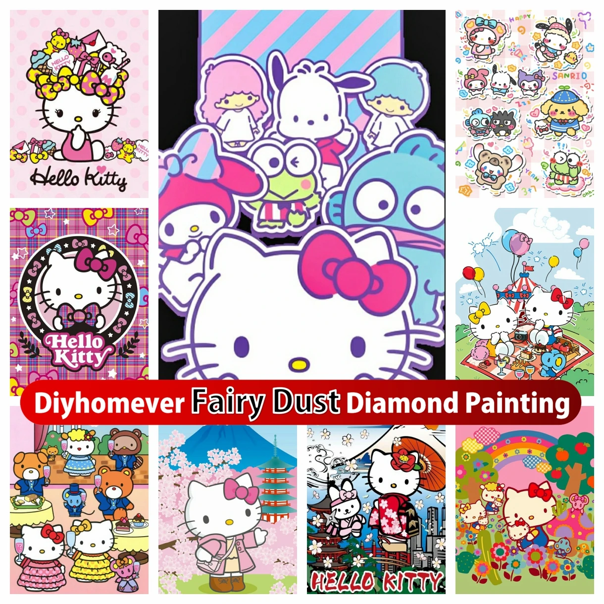 

Hello Kitty Sanrio Fairy Dust Diamond Painting Mosaic Cute Cartoon Rhinestone Cross Stitch Handicrafts Craft Children's Gifts