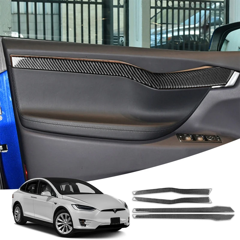

4 шт., наклейки на дверь автомобиля Tesla Model X 2016 2017 2018 2019 2020 Rea из углеродного волокна, модифицированные аксессуары для стайлинга интерьера авто...
