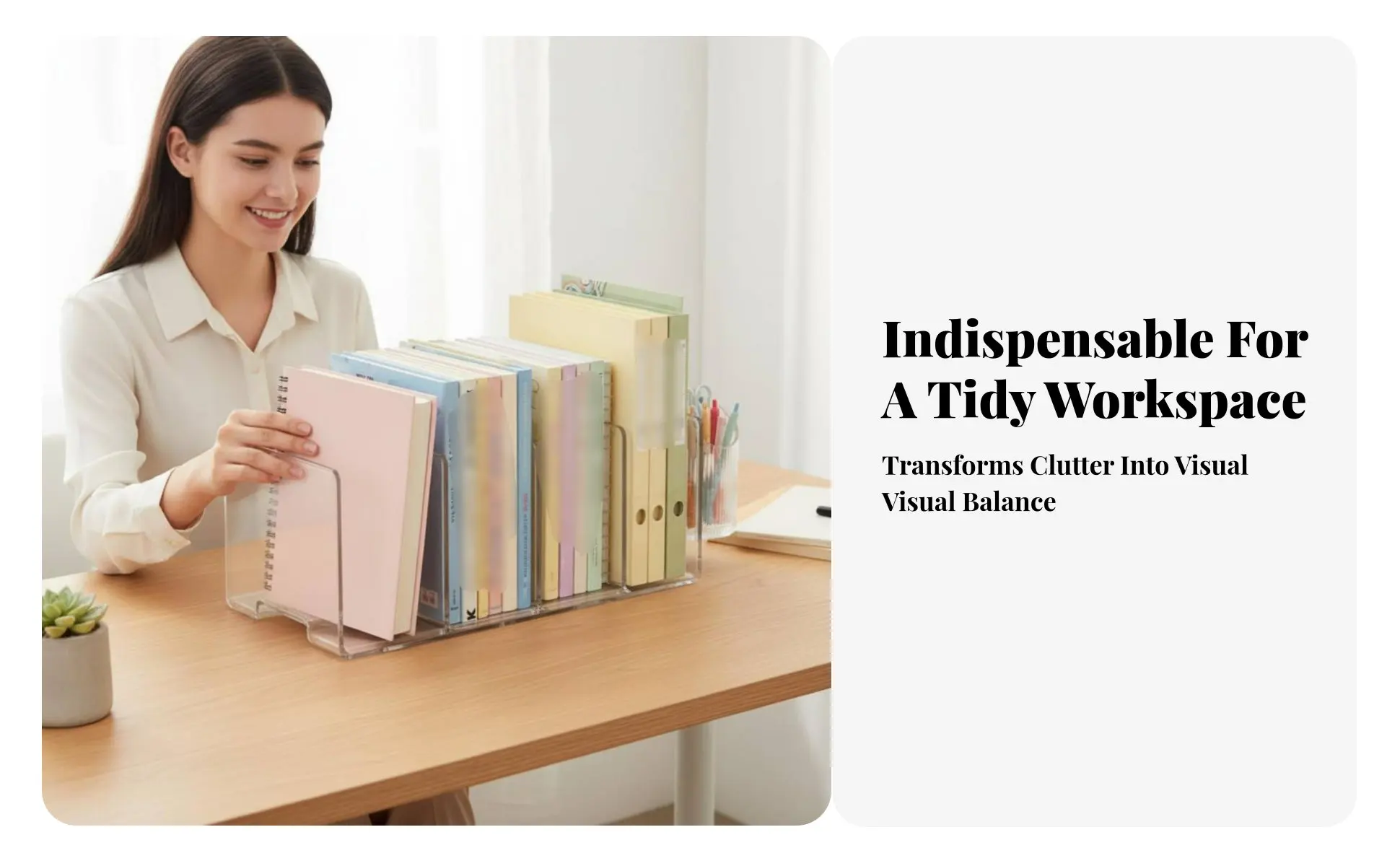 Clear Book Organizer Multi-Compartment 4-Section Transparent Rack Minimalist Design appearanceSaving for Teens, Desk, Study Room