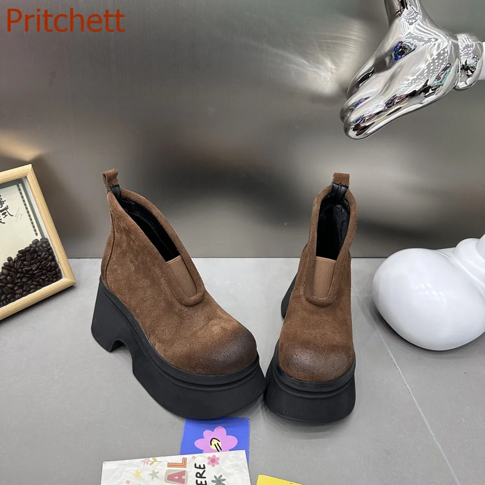 

Round Toe Thick Sole Women Boots Ankle Square Heel Solid Height Increasing Fashion Sexy Party Casual Women Shoe 2023 New Arrival