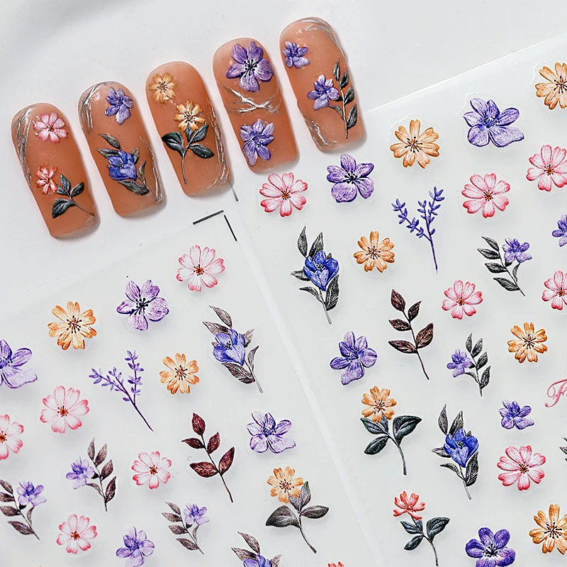 

Красочные цветы 5D мягкие рельефные Самоклеящиеся украшения для ногтей наклейки весенние очаровательные Изящные женские маникюрные наклейки