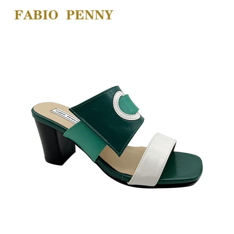 

Italian new party fashion color patchwork buckle high heels women slippers