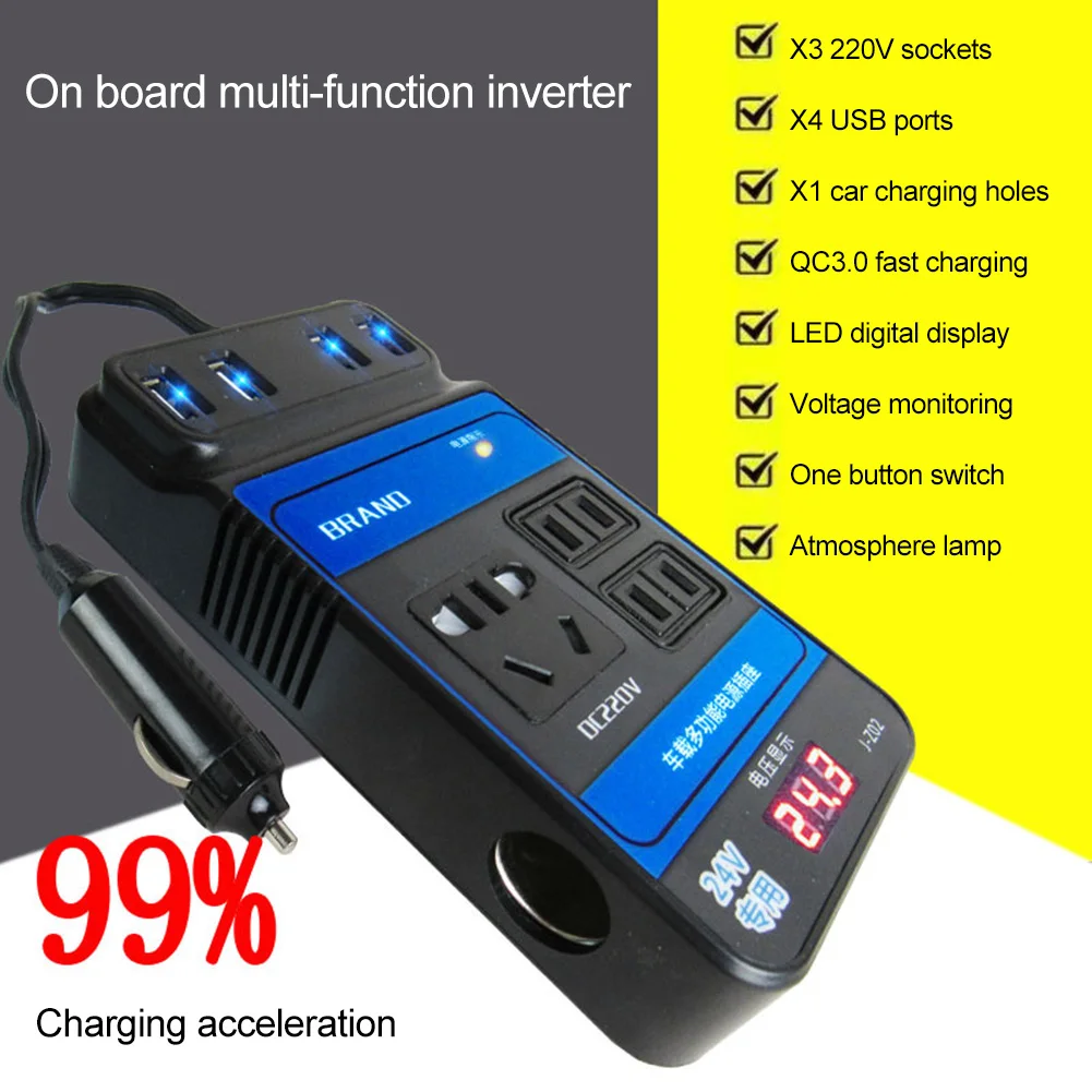 

Rated Power 150W Car Power Inverter 12V 24V To 110V 220V Car Mobile Phone USB Charging Truck Home Socket Auto Charger Converter