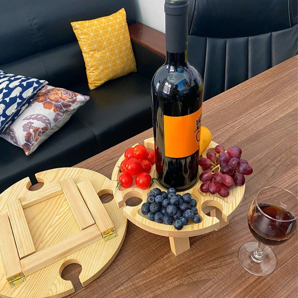 Лидер продаж портативный деревянный Мини-стол со стеклянным держателем посуда с