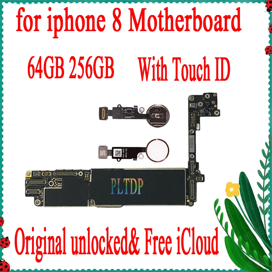 

100% Original No icloud For iPhone 8 4.7inch Motherboard With/No Touch ID Factory Unlock Full Chips Tested logic board 64GB/256G