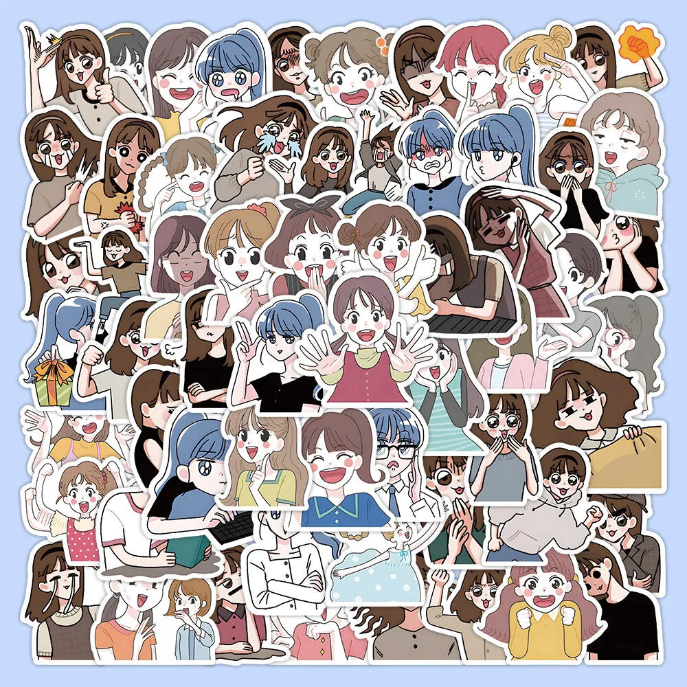 

60pcs Cute Sweet Girl Stickers Clothing Girl Expression Stickers Stationery Water Cup Mobile Phone Case Decorative Stickers