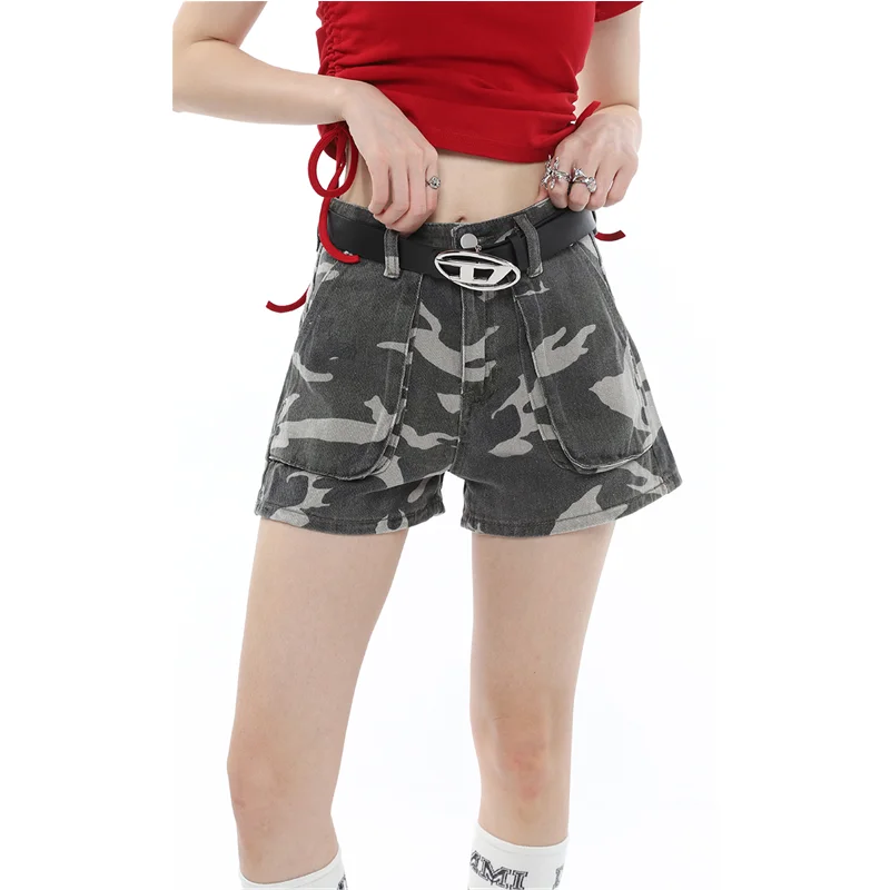 

Женские прямые джинсовые шорты, армейские зеленые горячие брюки с высокой талией, европейские и американские уличные летние винтажные Дизайнерские джинсовые шорты с широкими штанинами