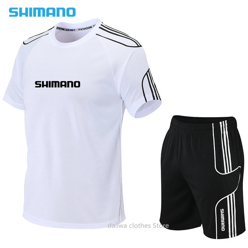 

Shimano Summer Sportswear Men's Sports Fishing Suits Casual Men's Running 2 Piece Suit Men's Quick-drying Fishing T-shirt Shorts