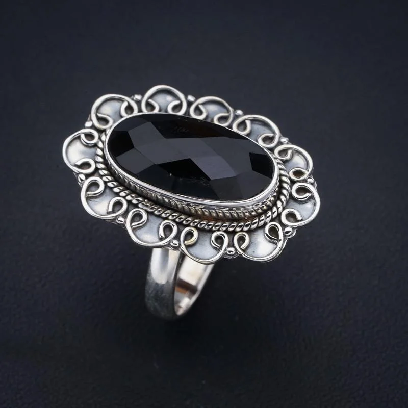 

StarGems натуральный черный оникс ручной работы фотосеребряное кольцо 9,25 F1721