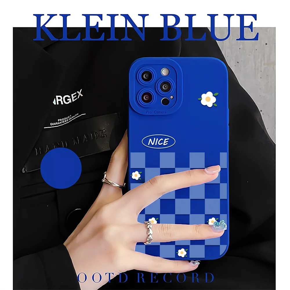

Grid Lattice Flower Phone Case for IPhone 13 11 12 Pro XS Max X XR 7 8 Plus SE 2 Fashion Bright Blue Funda Soft Silicone Cover