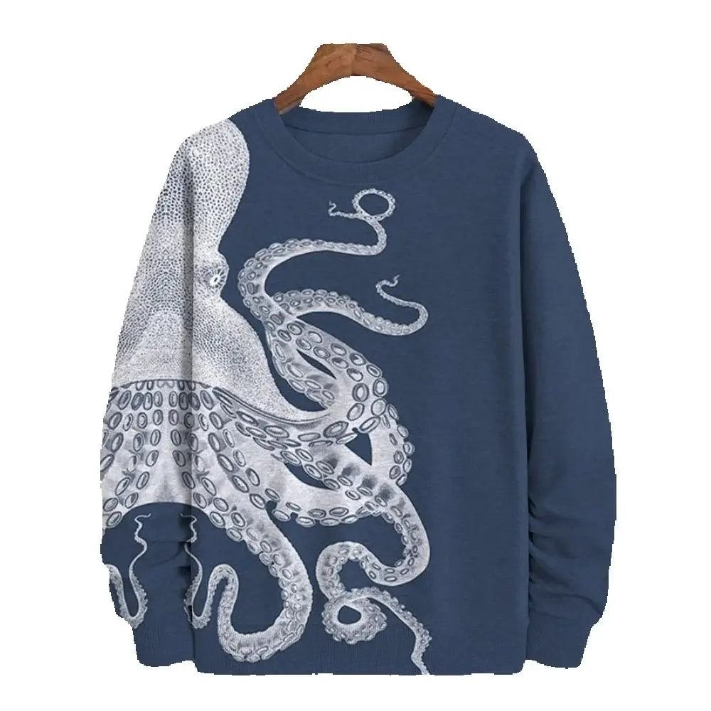 Осенние мужские толстовки с рисунком рыбы футболка длинным рукавом модная