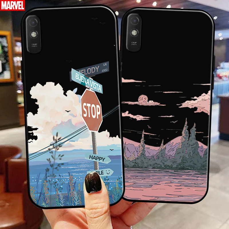 

Hand Painting Landscape For Xiaomi Redmi 9A 9AT 6.53 Inch Phone Case Carcasa Liquid Silicon Black Coque Funda