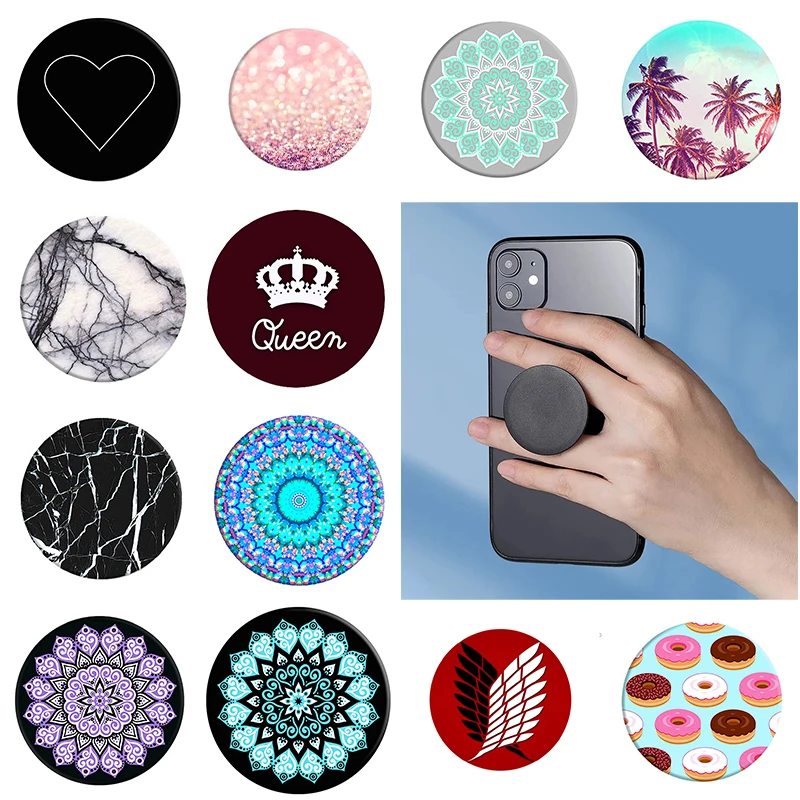 

Hot Phone Socket Stand Holder For Mobilephones Expanding Phone Grip Colorful Pattern Earphone Winder For Iphone 11 12 Pro Max