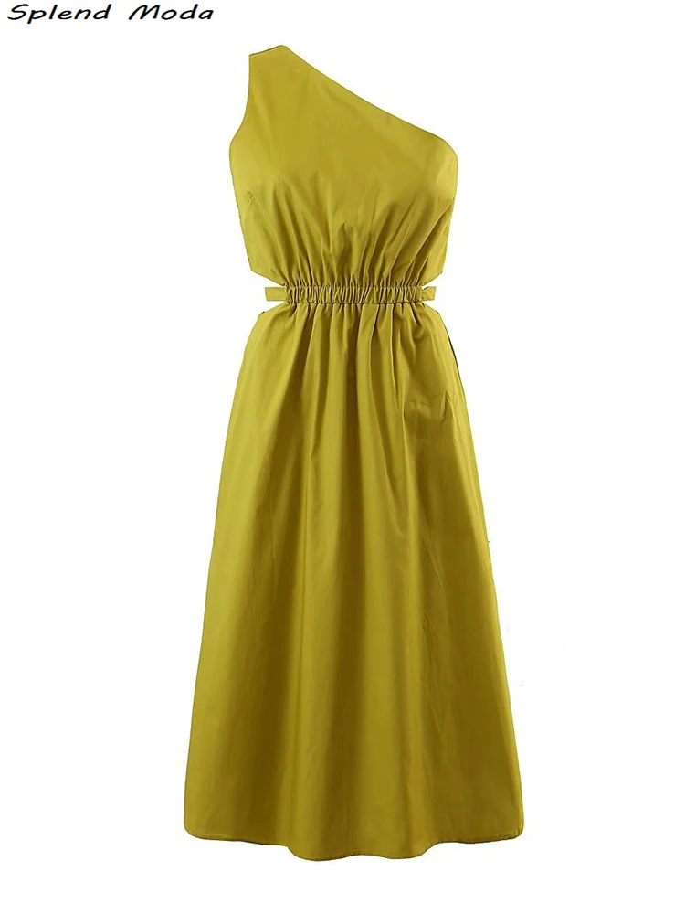 

Женское ажурное платье-миди ZA, летнее платье с косыми плечами и эластичной талией, вечерние