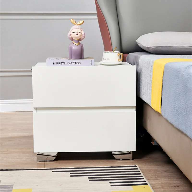 

Modern Style Solid Wood Bedside Table Bedroom Push-Pull Storage Cabinet Hotel Nightstands White Color End Table