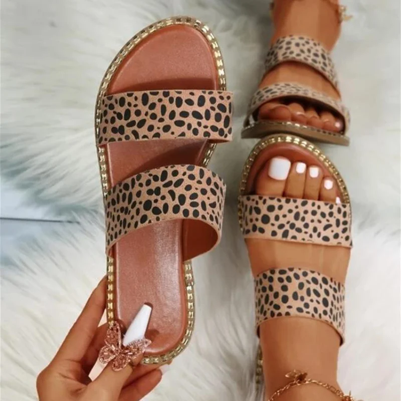 

Women Slippers Leopard Flats Sandals 2023 New Summer Rome Beach Shoes Causal Ladies Shoes Classic Slingback Flip Flops Slides