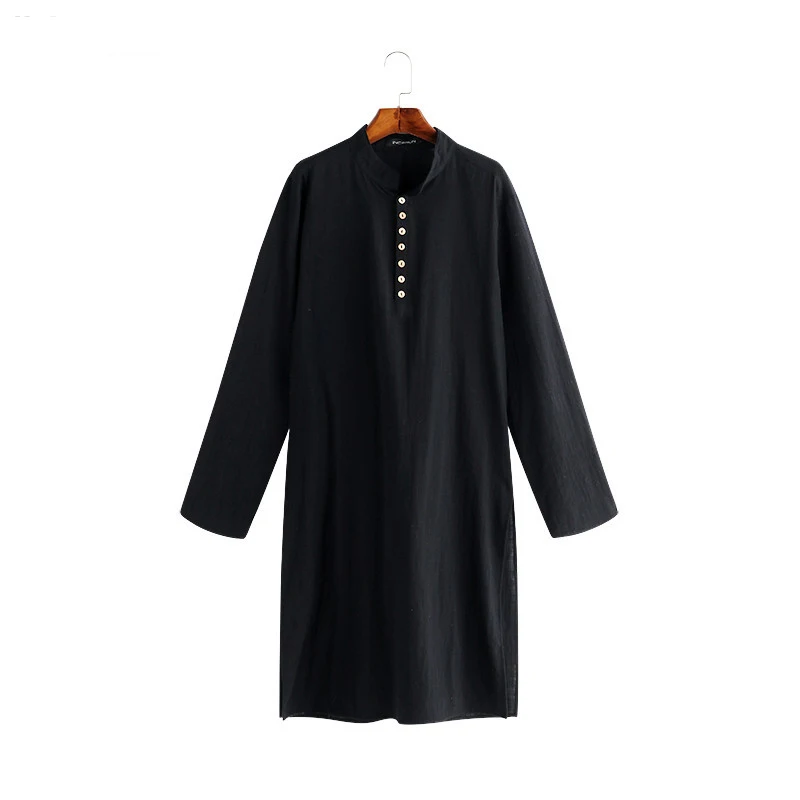 Muslim Robes Men Casual Cotton Long Sleeve Solid Color Jubba Thobe Kaftan Arabic Islamic Clothing Pakistani Shirt Plus Size 5XL