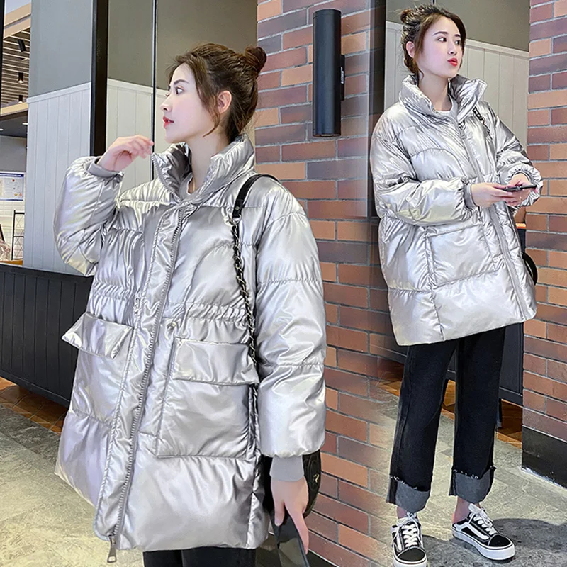 Warm Women Parkas 2022 New Winter Fashion Shiny Fabric Thicken Windproof Jackets Cotton Coat Outwear Snow Wear Jacket Streetwear