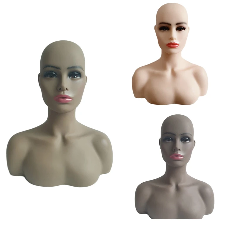 

Skin Mannequin Head With Shoulders Hat Glasses Wig Display Stand With Ear Holes