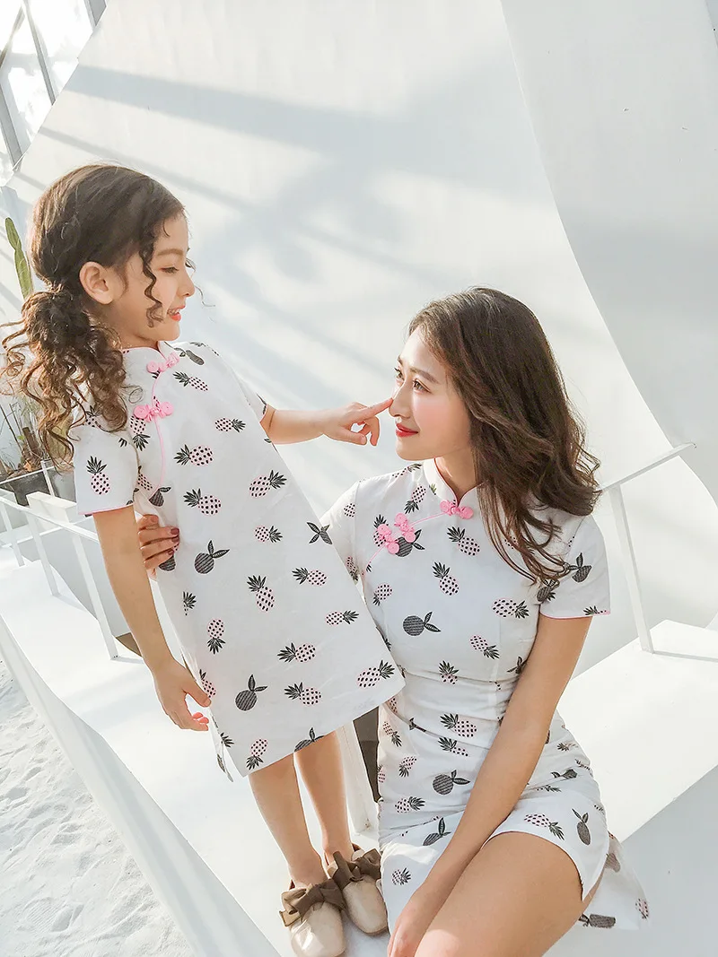 2024 Детские китайские платья традиционная одежда для мамы и дочки милое