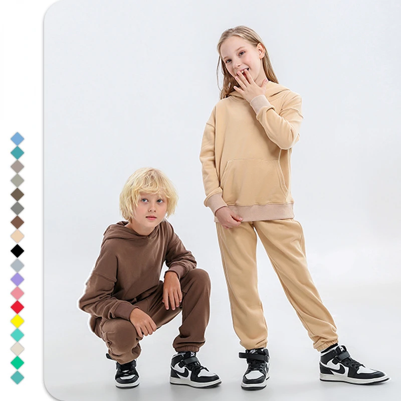 Boys Hoodie Clothing Sets Autumn Cotton Girls Tracksuit Solid Casual Children's Clothing 12 13 Year Teen Kids School Sports Suit