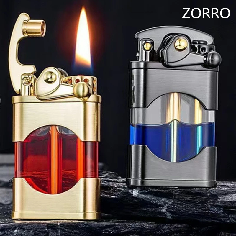 

ZORRO Creative Rocker Kerosene Lighter Metal Visible Transparent Oil Bin Old Style Grinding Wheel Smoking Accessories Gadgets