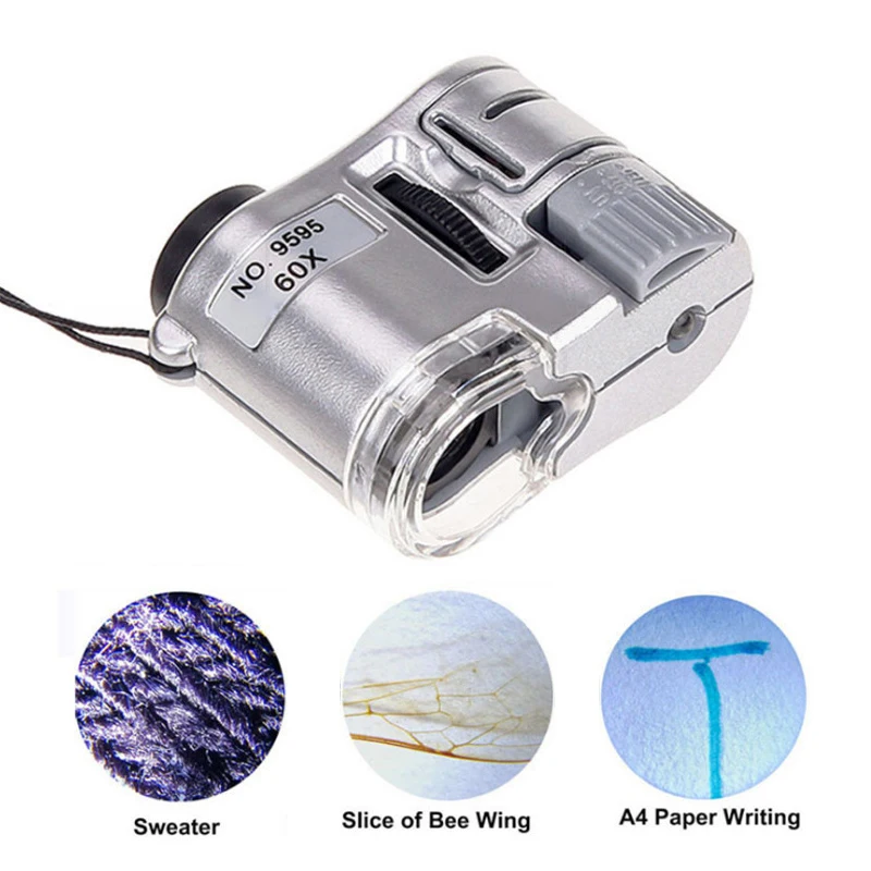 

Микроскоп портативный ручной с увеличительным стеклом, Ювелирное Украшение со светодиодной подсветкой, 1 шт., 60X