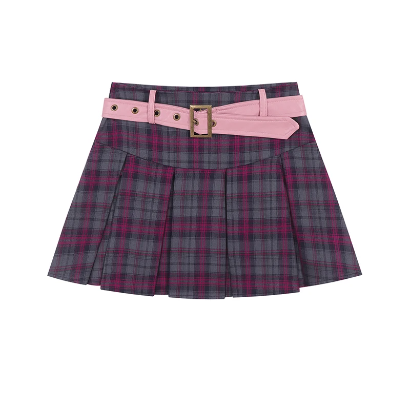 

Harajuku Japanese High Waist Women's Plaid Pleated Skirt Fashion Y2k Vintage Streetwear Kawaii Skirt Summer A-Line Violet Skirt