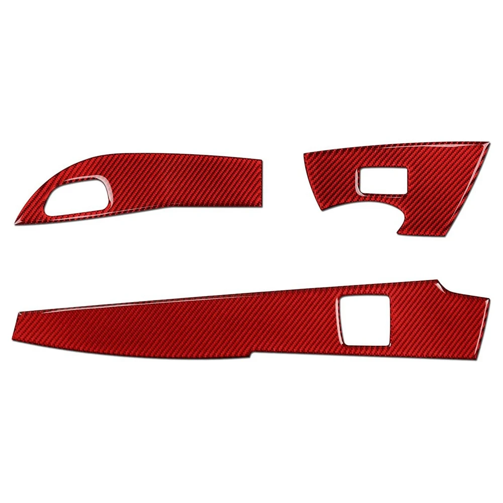 

Window Lift Trim Switch Panel Cover Trims Sticker Kit Decal Carbon Fiber for C7 2014-2019, Red