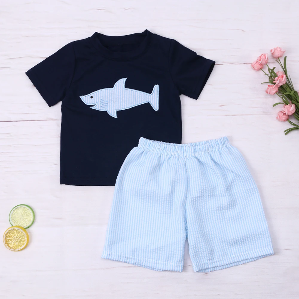 

1-8T Summer Baby Boy Clothes Cotton Kids Wear Floral EmbroideryBlack Check Dress Short Sleeve Sets Boutique Children Outfi