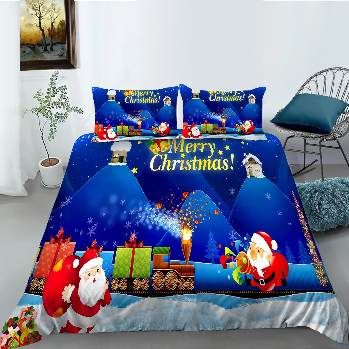 

Hot Style 2 or 3pcs Christmas Printing Soft Duvet Cover Sets 1 Quilt Cover + 1/2 Pillowcases Single Twin Full Queen King