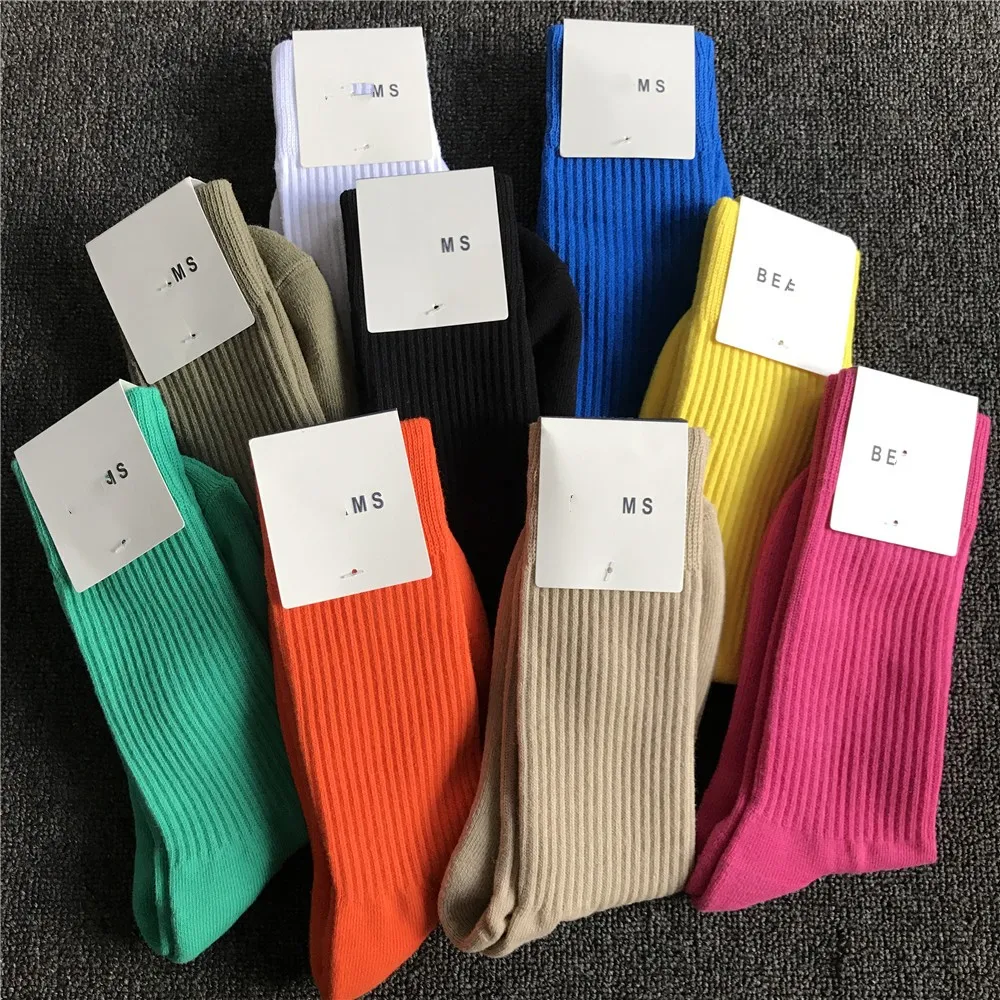 New  Light Luxury Medium-High Socks Pure Cotton Sports Casual  Men's And Women's  Candy Color Pink Black And White Grey