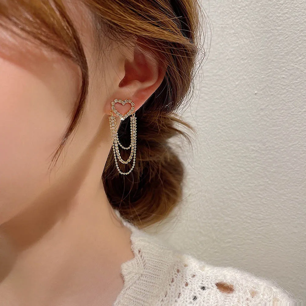 

2022 New Love Tassel Multi-layer Chain Hot-selling Earrings Trendy Korean Heart-shaped Rhinestone Earrings Party Jewelry Gifts