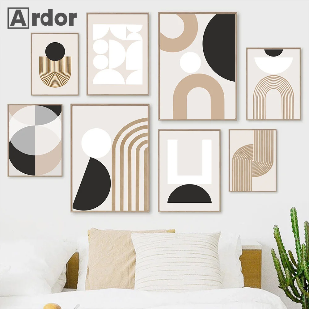 

Black Beige Geometry Wall Art Painting Modern Abstract Poster Line Art Prints Boho Posters Nordic Wall Pictures Bedroom Decor