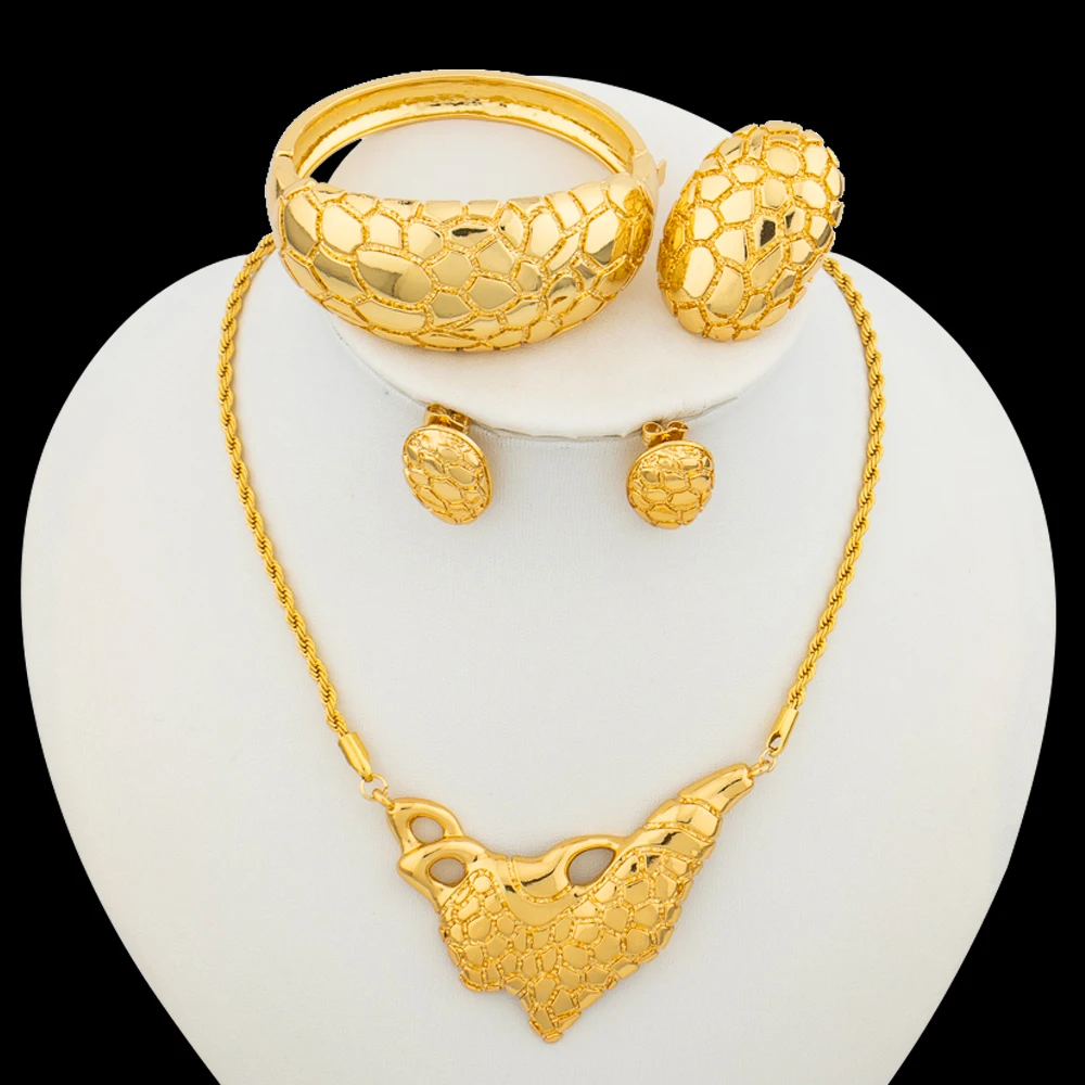 

Dubai African Jewellery 18K Gold Color Necklace and Earrings with Bracelet Ring Leopard Design Party Jewelry Set Ladies Gifts