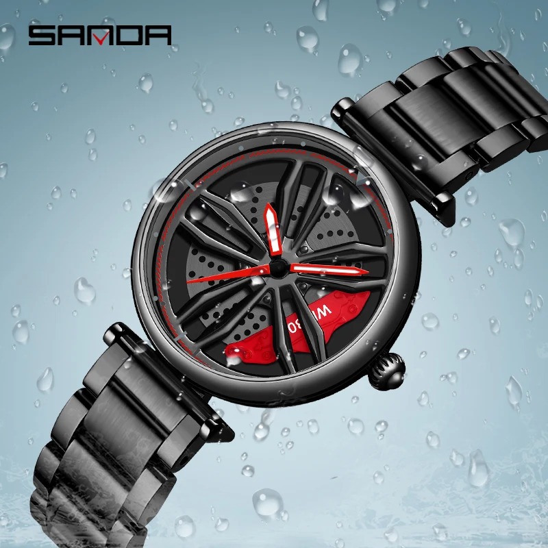 SANDA Fashion Racing Watch Sport Style 360° Rotating Dial Trend Womens Quartz Watch Stainless Steel Strap Waterproof Clock P1074 enlarge