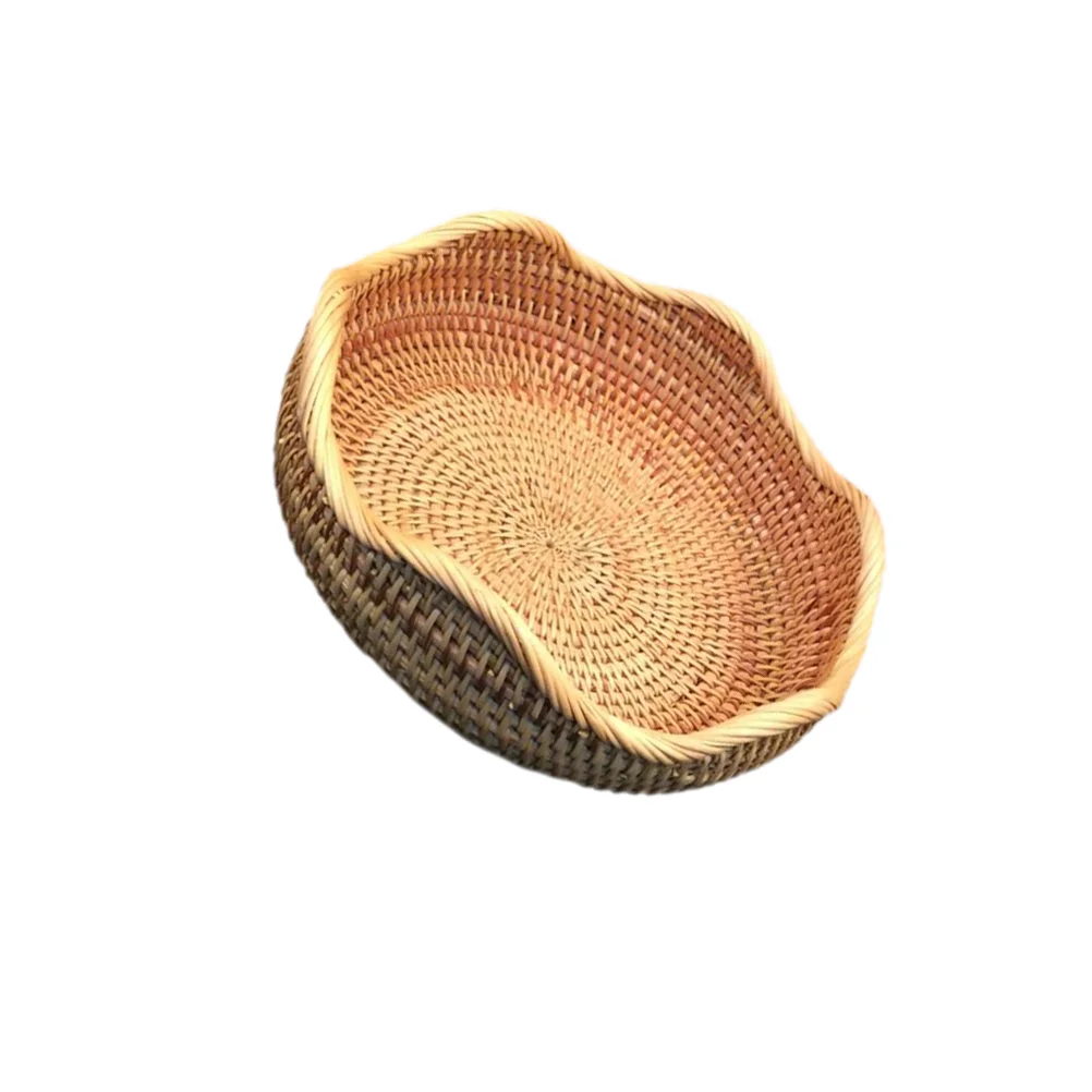 

Rattan Woven Storage Basket Wave Style Vegetable Fruit Basket Outdoor Camping Picnic Kitchen Container - Size