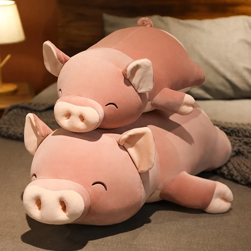 

50/80cm Cute Giant Big Nose Pink Fat Pig Plush Toys Soft Sleeping Doll Stuffed Animal For Girls Kid Gift Big Nose Lying Piggy