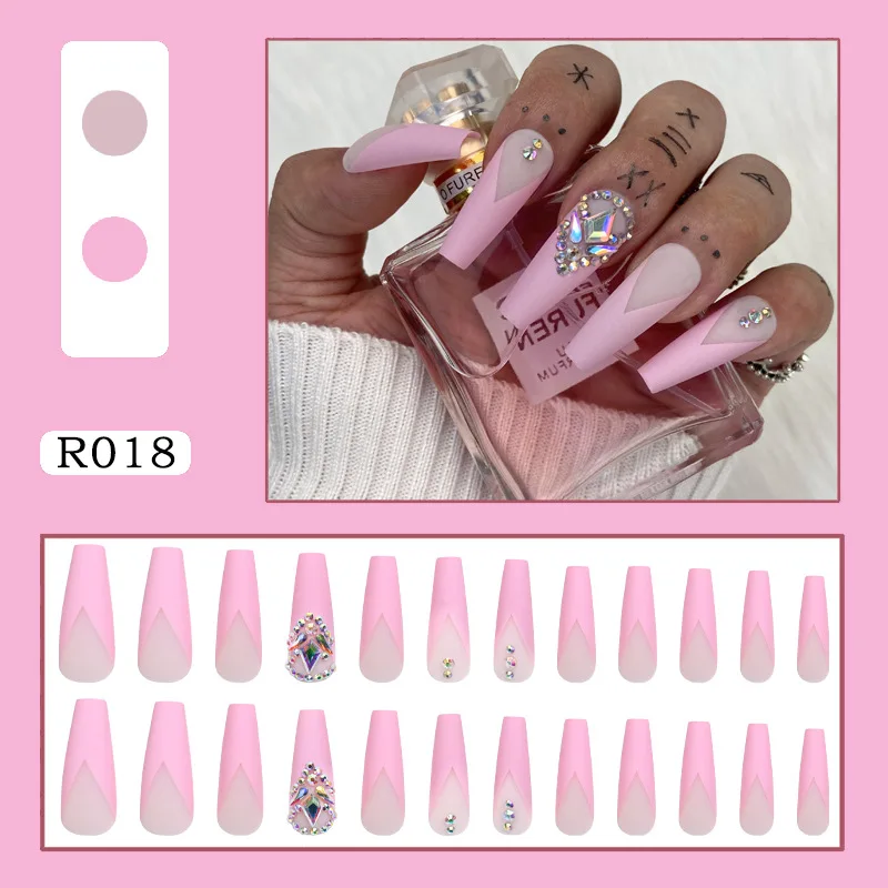 

Rhinestone Fake Nail With Glue Press On Nails Coffin Nails Tips Professional False Nail Stick-on Nails Manicure Art Detachable